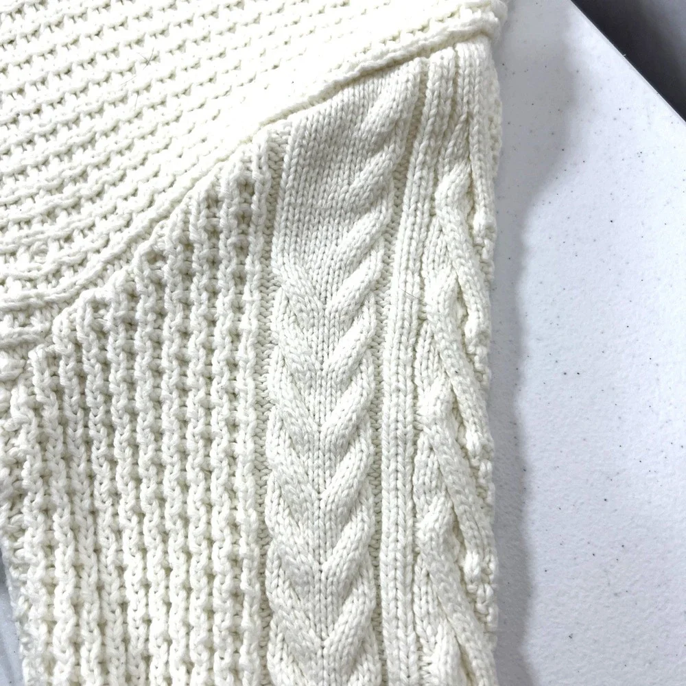 Leif Nelson White Cable Knit Mens Preppy Grandpa Cardigan Fisherman Size Large - Picture 9 of 16